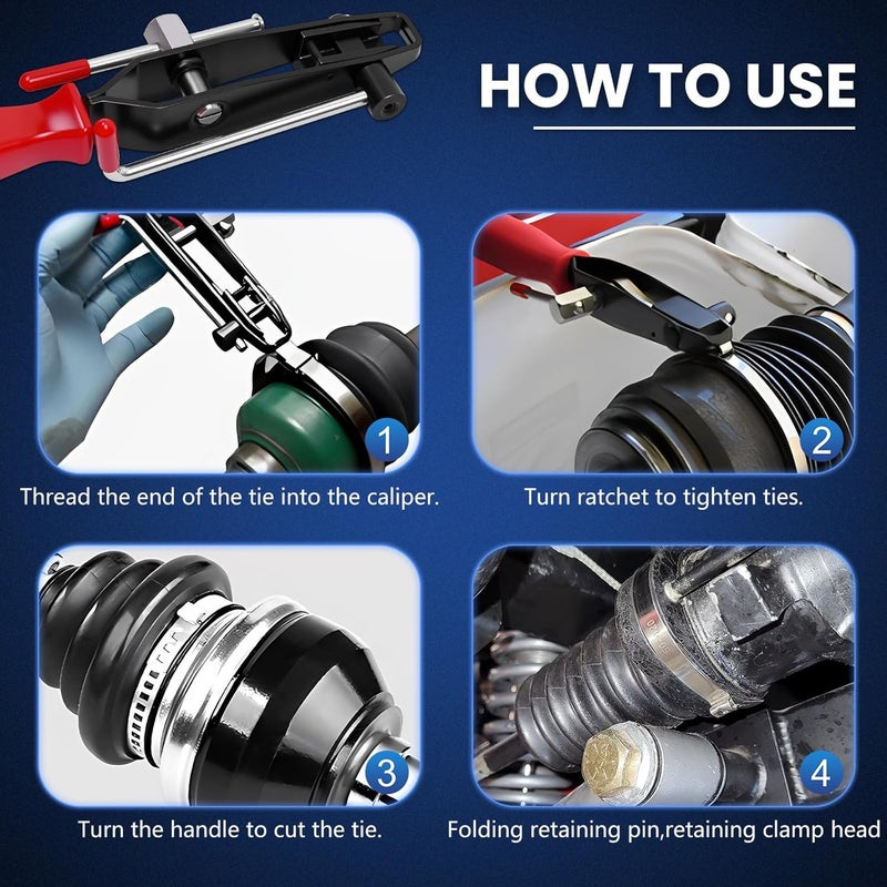 DikTalk CV Boot Clamp Pliers Kit,Electrical Disconnect Pliers Fuel Filter Caliper with 10PCS Stainless Steel CV Boot Band Clamps - Image 5